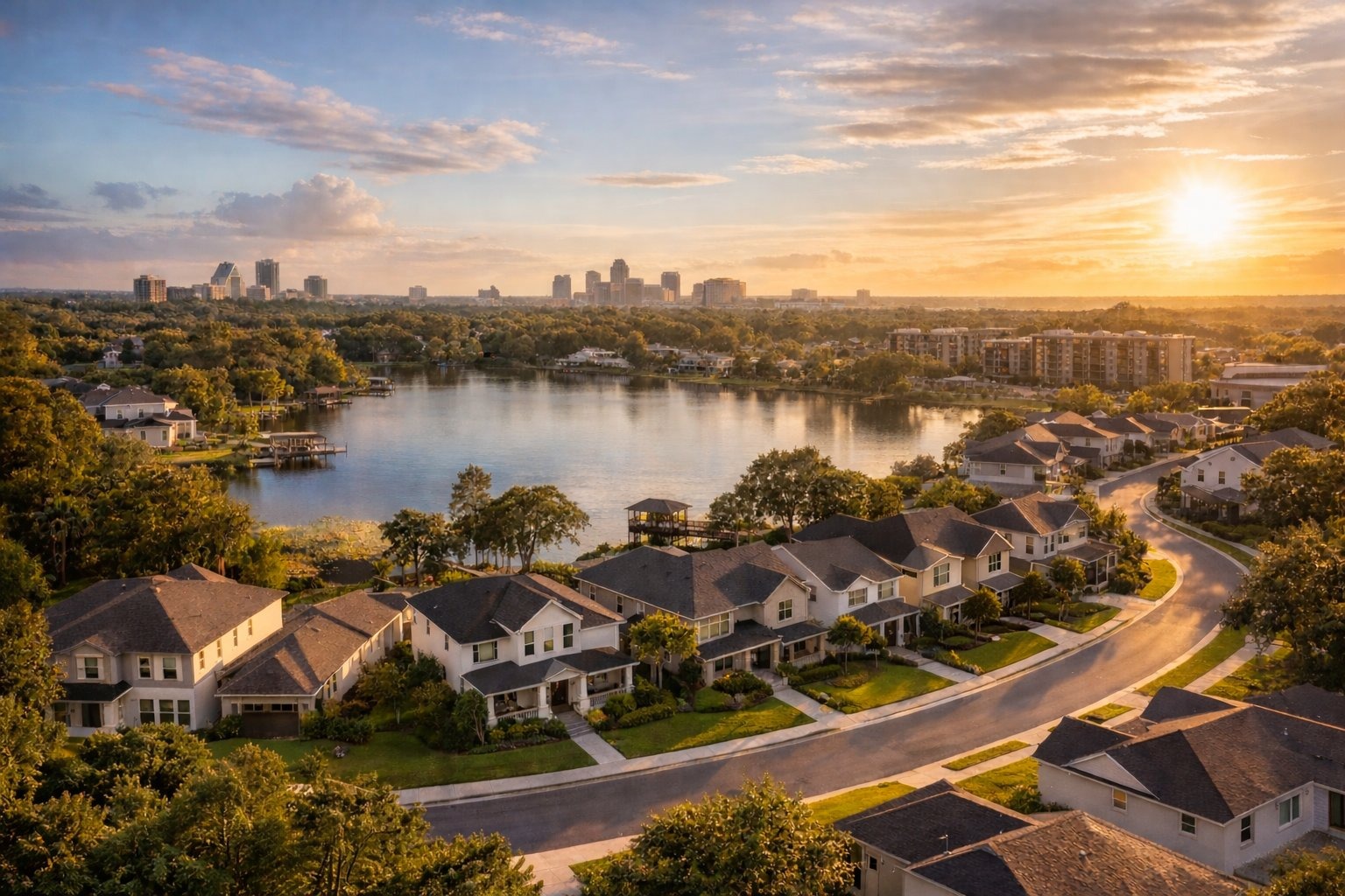 Aerial view of residential neighborhood in Central Florida representing the shift from housing transactions to rental operations
